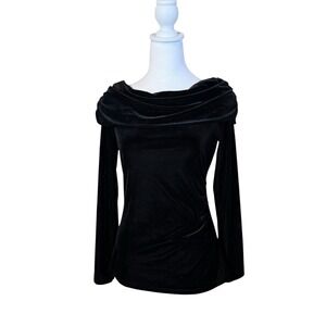 Vtg Y2K 90s Velvet Top Blouse Small Black Fairy Goth Evening Cowl Neck Witchy